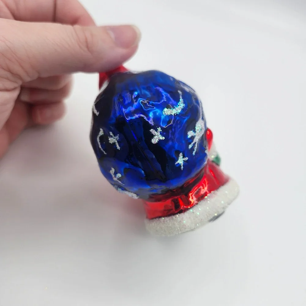 Czech Blown Glass Santa Claus‎ Ornament Red Blue Gift Sack Vintage  Holiday